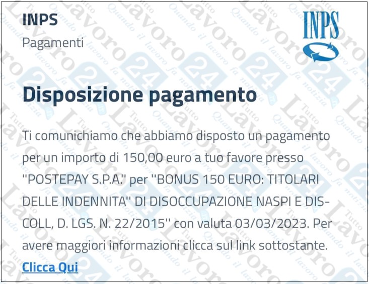 bonus 150 euro naspi