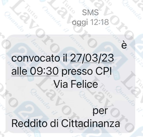 sms convocazione percettore rdc