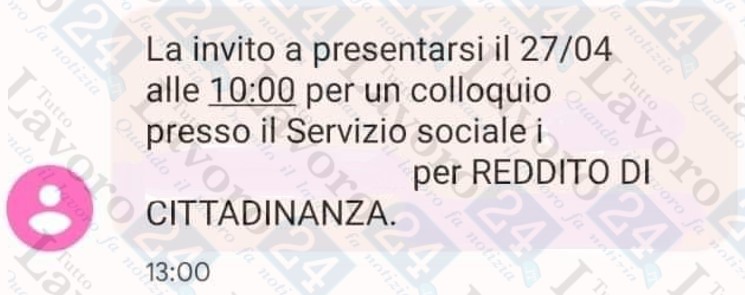 sms convocazione percettori rdc