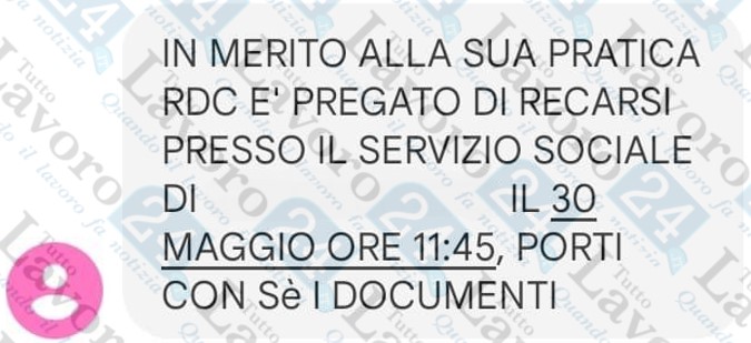 sms convocazione percettori rdc