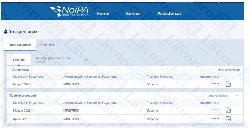 Cedolino NoiPA giugno 2023 visibile Data accredito e Novit