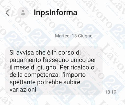 assegno unico sms inps