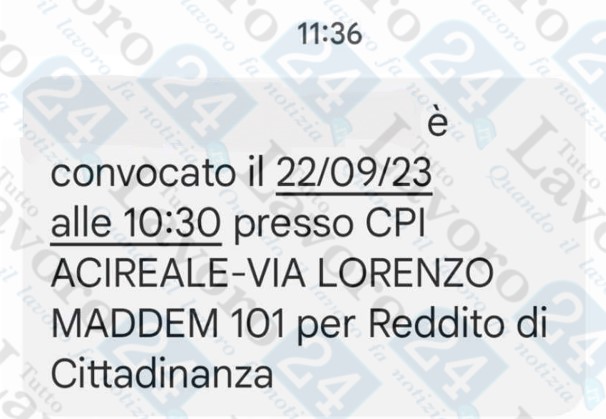 sms convocazione percettori rdc