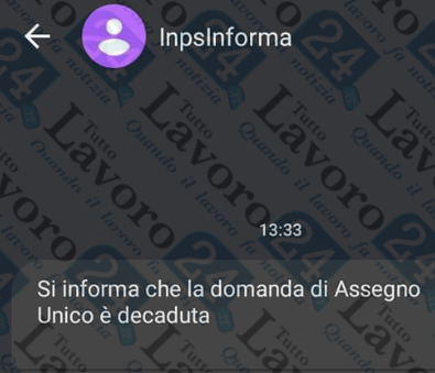 sms assegno unico domanda decaduta