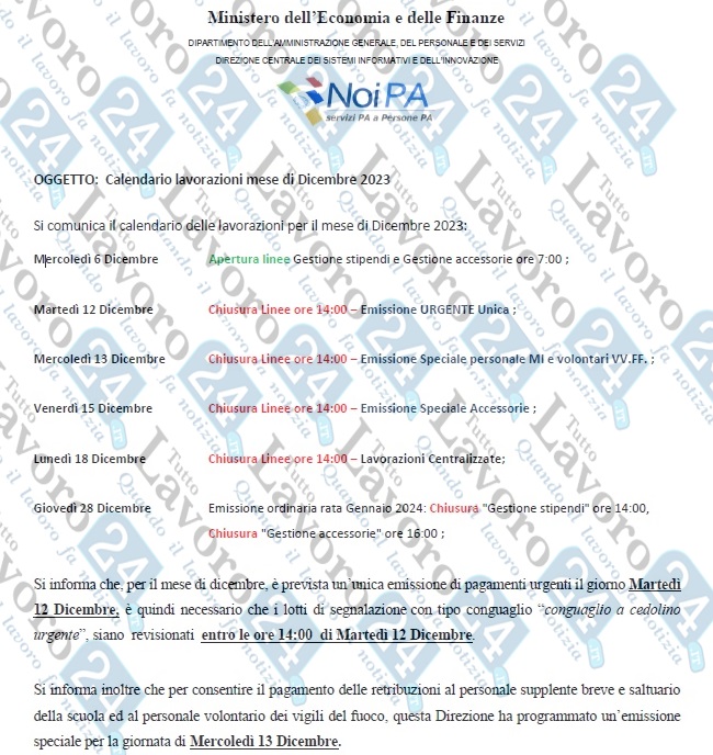 Calendario NoiPA Di Dicembre 2023: Uscite Tutte Le Date - TuttoLavoro24
