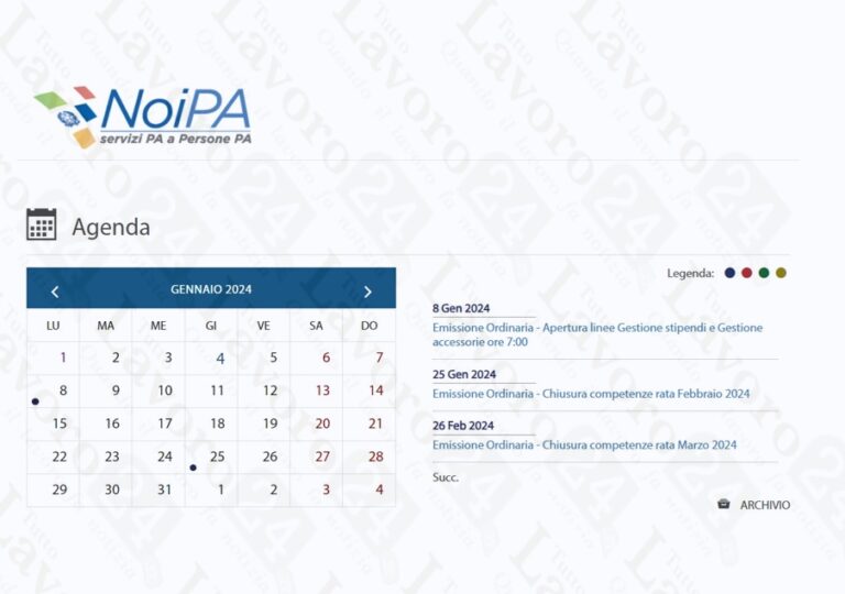 Calendario NoiPA gennaio 2024 fissata importante Emissione Speciale