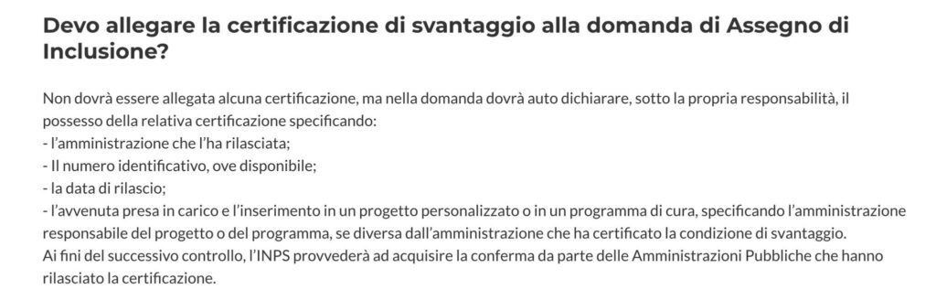 assegno di inclusione svantaggiati