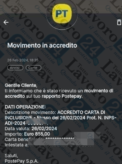 ricarica assegno di inclusione
