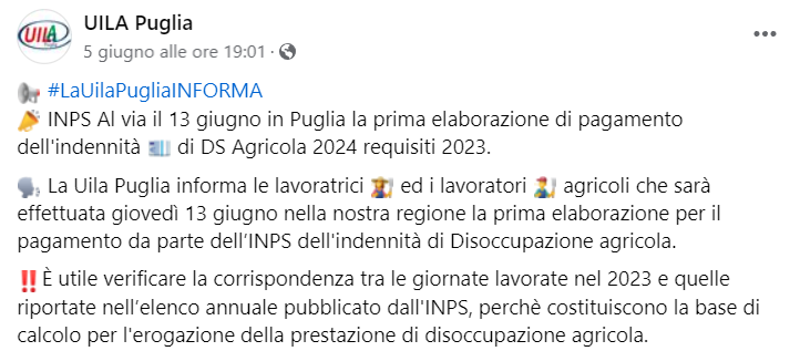 disoccupazione agricola puglia