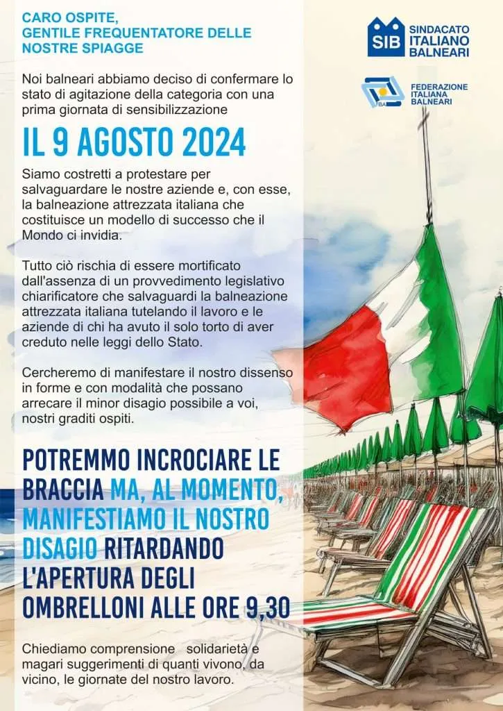 locandina sciopero stabilimenti balneari