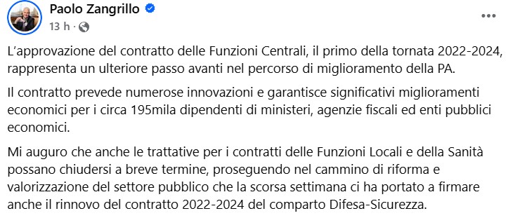 rinnovo ccnl funzioni centrali paolo zangrillo
