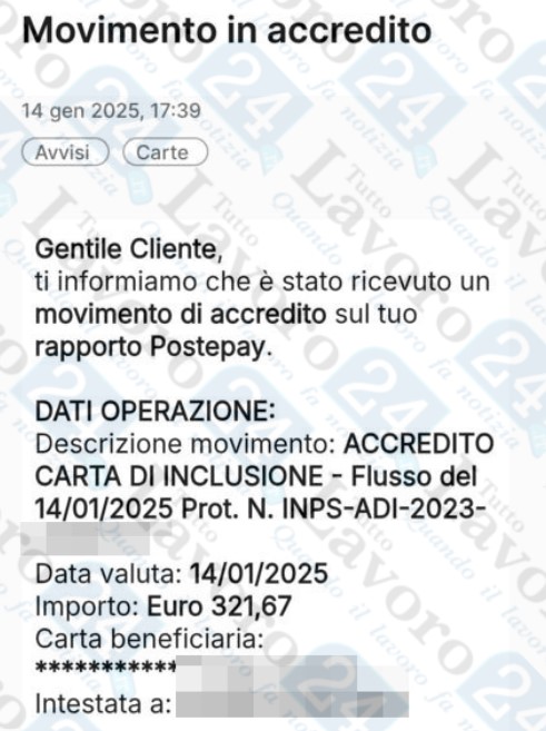 ricarica gennaio assegno di inclusione