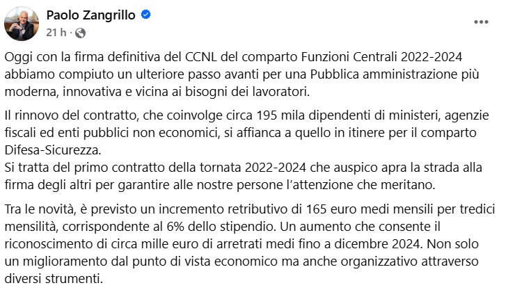 rinnovo ccnl funzioni centrali post zangrillo