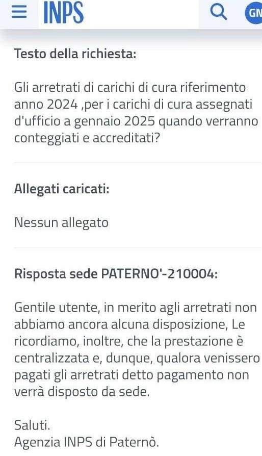 arretrati carichi di cura