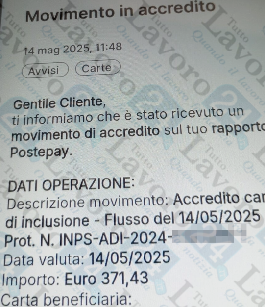 ricarica anticipata assegno di inclusione