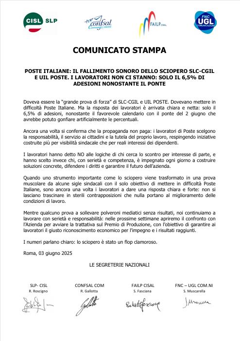 flop sciopero poste italiane