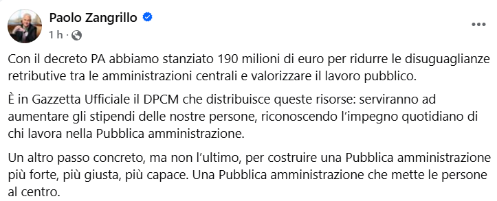 ministro zangrillo decreto funzione pubblica