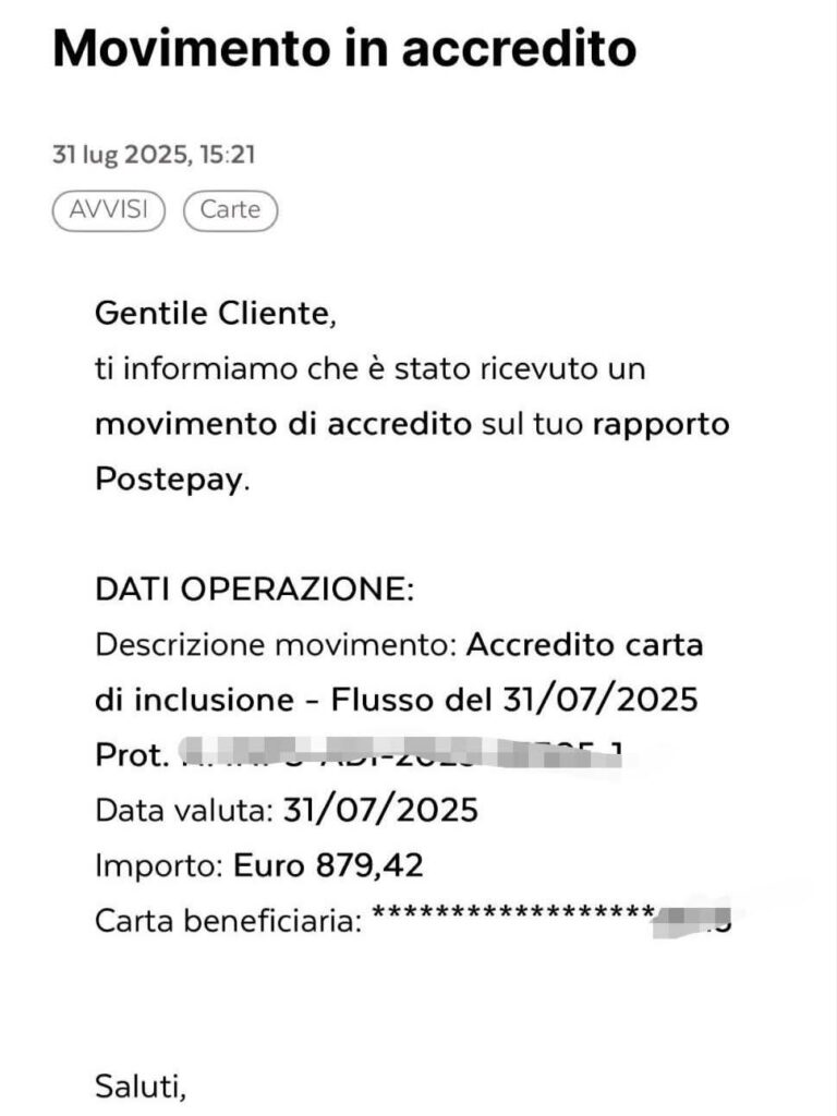 ricarica straordinaria assegno di inclusione