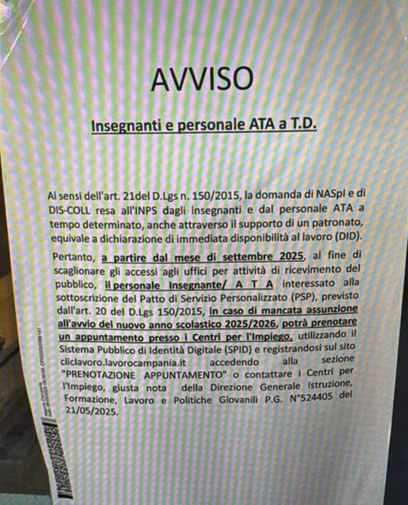 avviso centri per l'impiego per docenti e ata