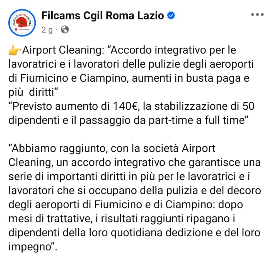 accordo integrativo pulizia aeroporti