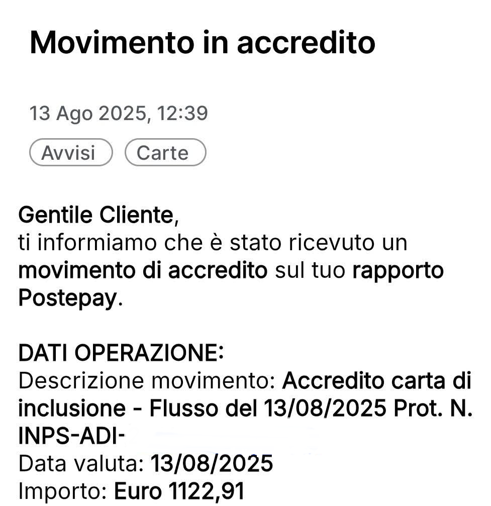 ricarica assegno di inclusione
