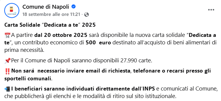 carta dedicata a te comune napoli