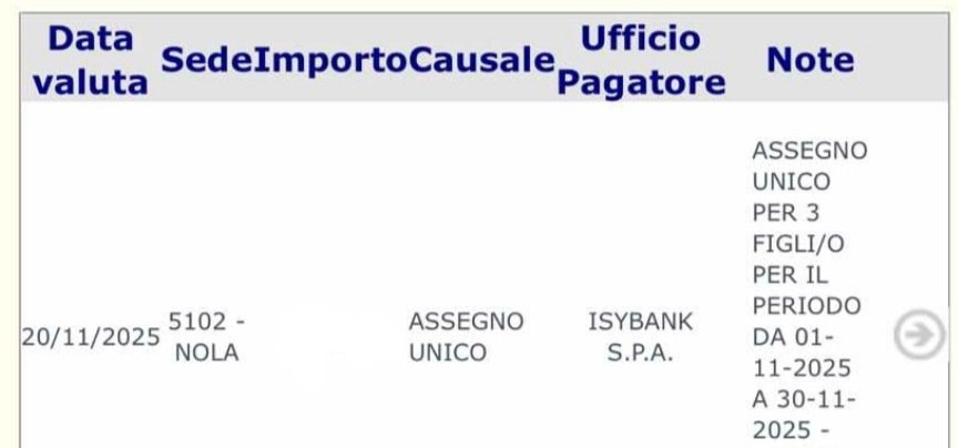 assegno unico novembre