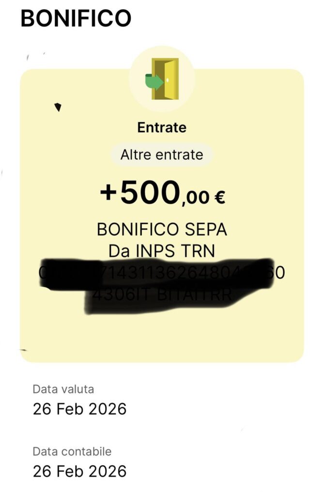 sfl bonus 500 euro inps