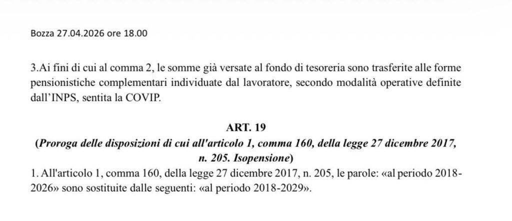 proroga isopensione bozza decreto lavoro