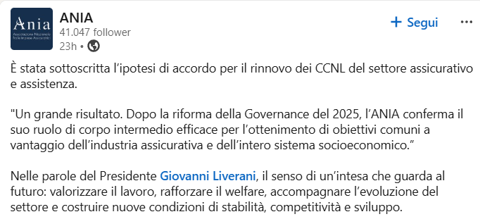 rinnovo ccnl assicurazioni