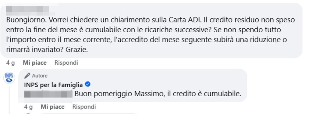saldo residuo carta di inclusione