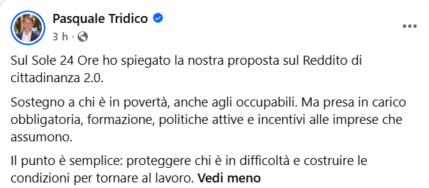 reddito di cittadinanza 2.0 tridico