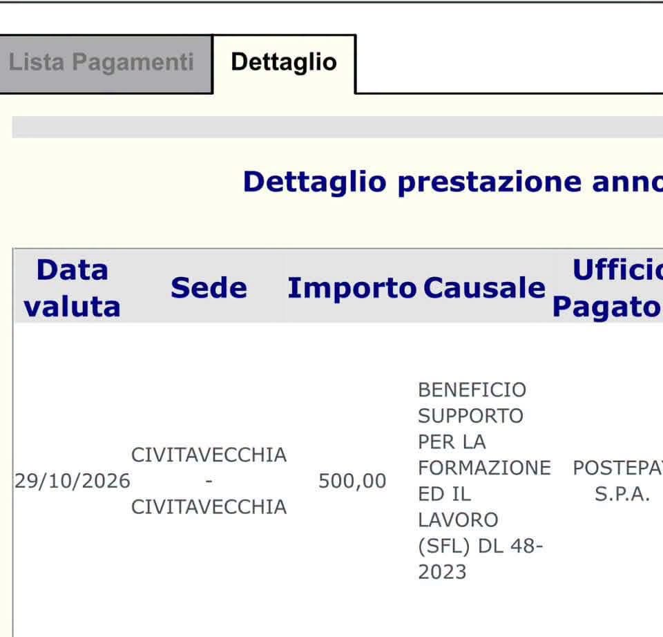 bonifico inps sfl 500 euro
